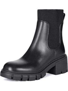 Women's Chelsea Boots Fashion Slip on Platform Ankle Boots Lug Sole Black